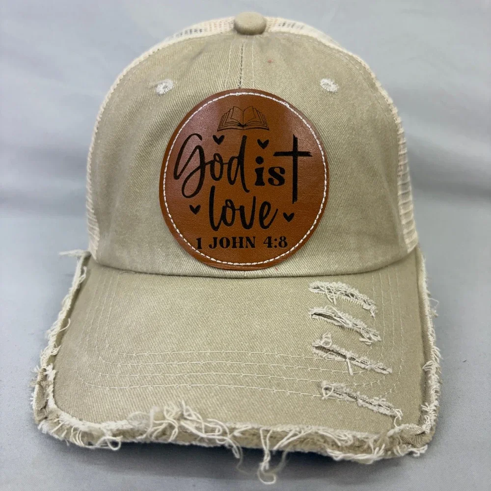 God Is Love 1 John 4:8 Christian Distressed Trucker Hat Snapback Round Patch